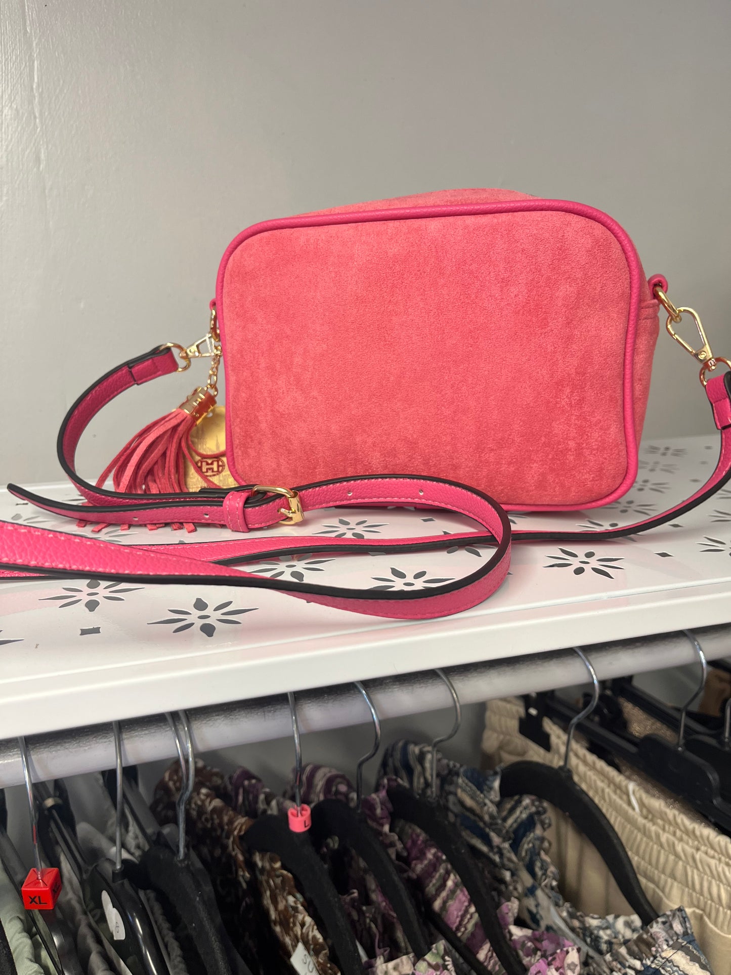 Faux Suede Camera Crossbody Bag