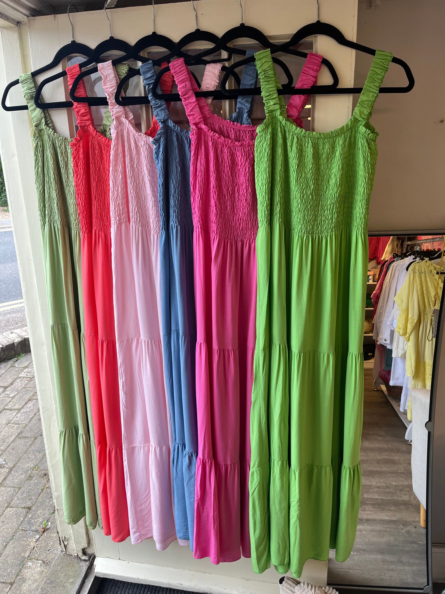 Strap Shirred Tiered Dress