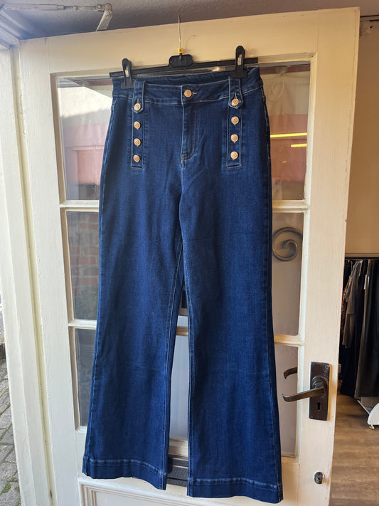 4 Gold Button Wide Leg Jeans