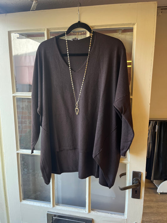 V - Neck Hi Low Hem Knit Sweater