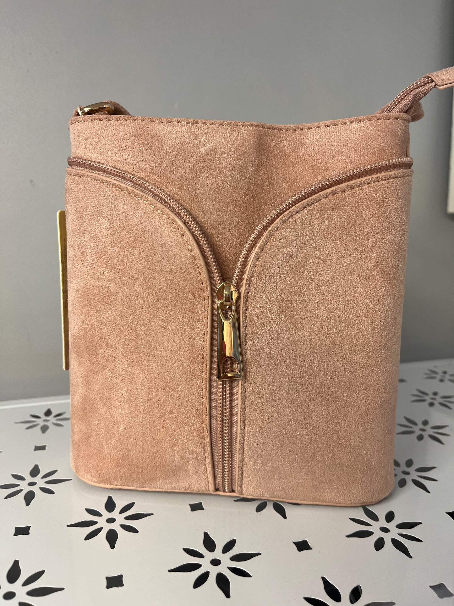 Suede Front Zip Small Bag