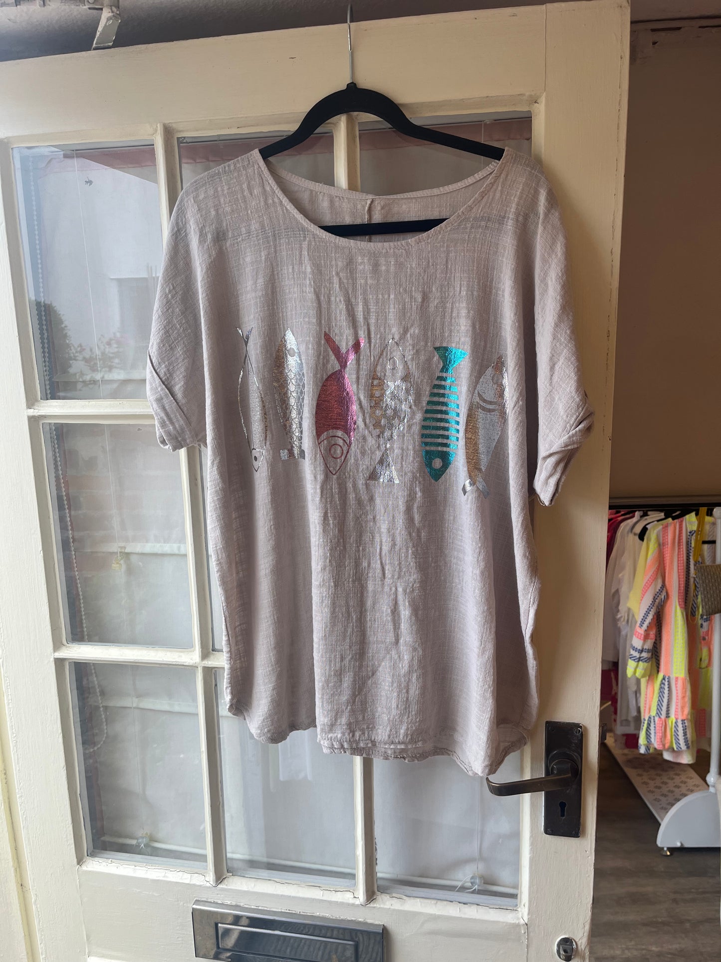 Fish Print Cotton Top