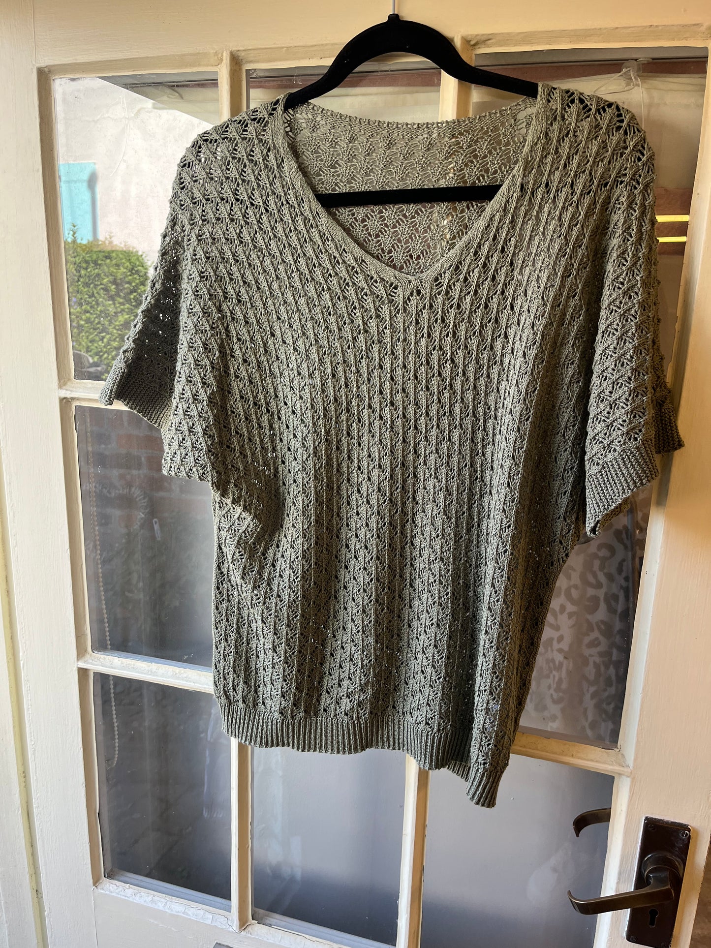 V-Neck Crochet Half Sleeve Top