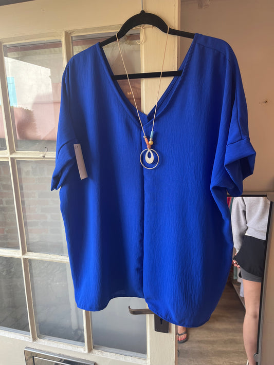 V Neck Top and Necklace (5 Colours)