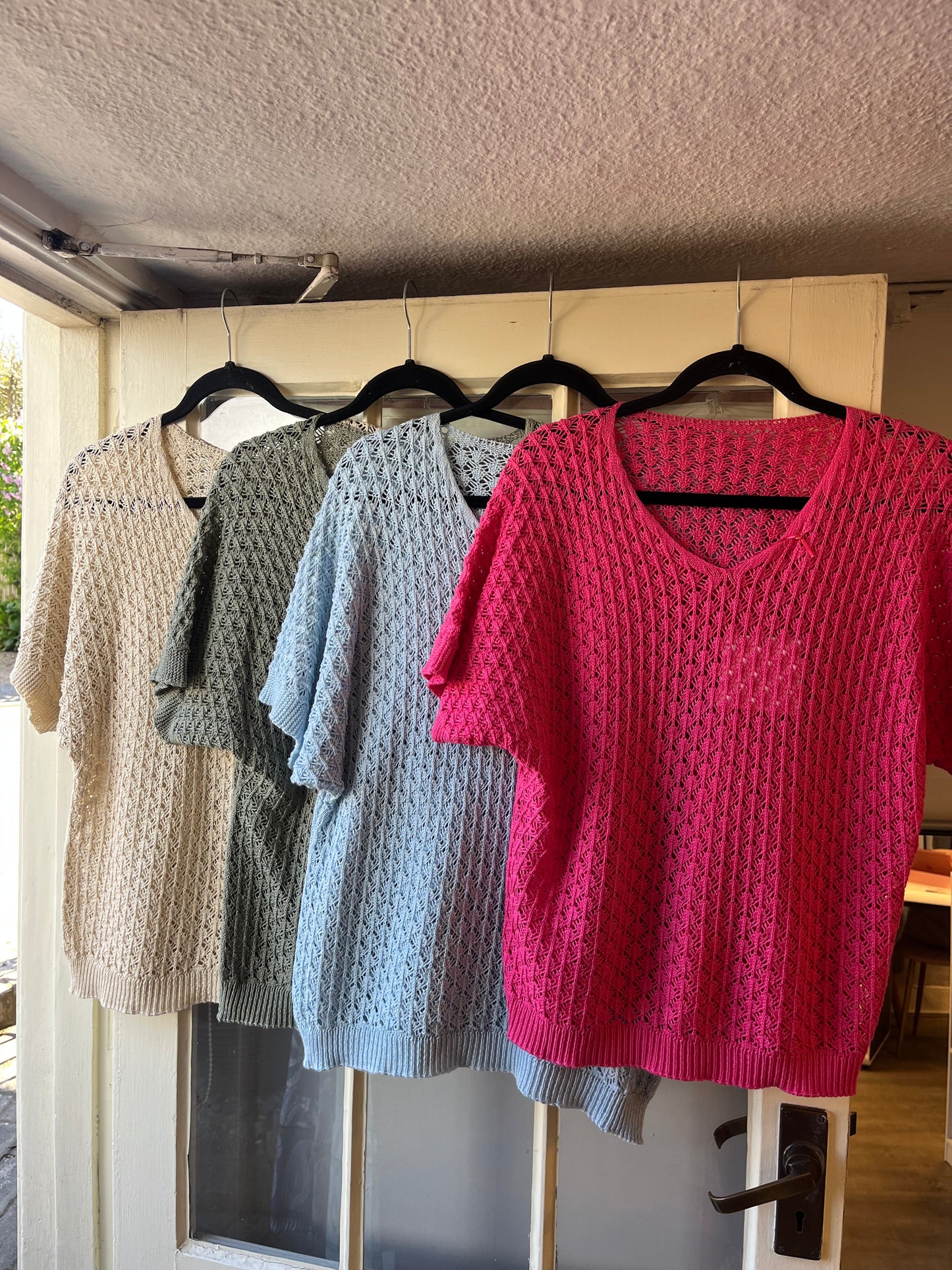 V-Neck Crochet Half Sleeve Top