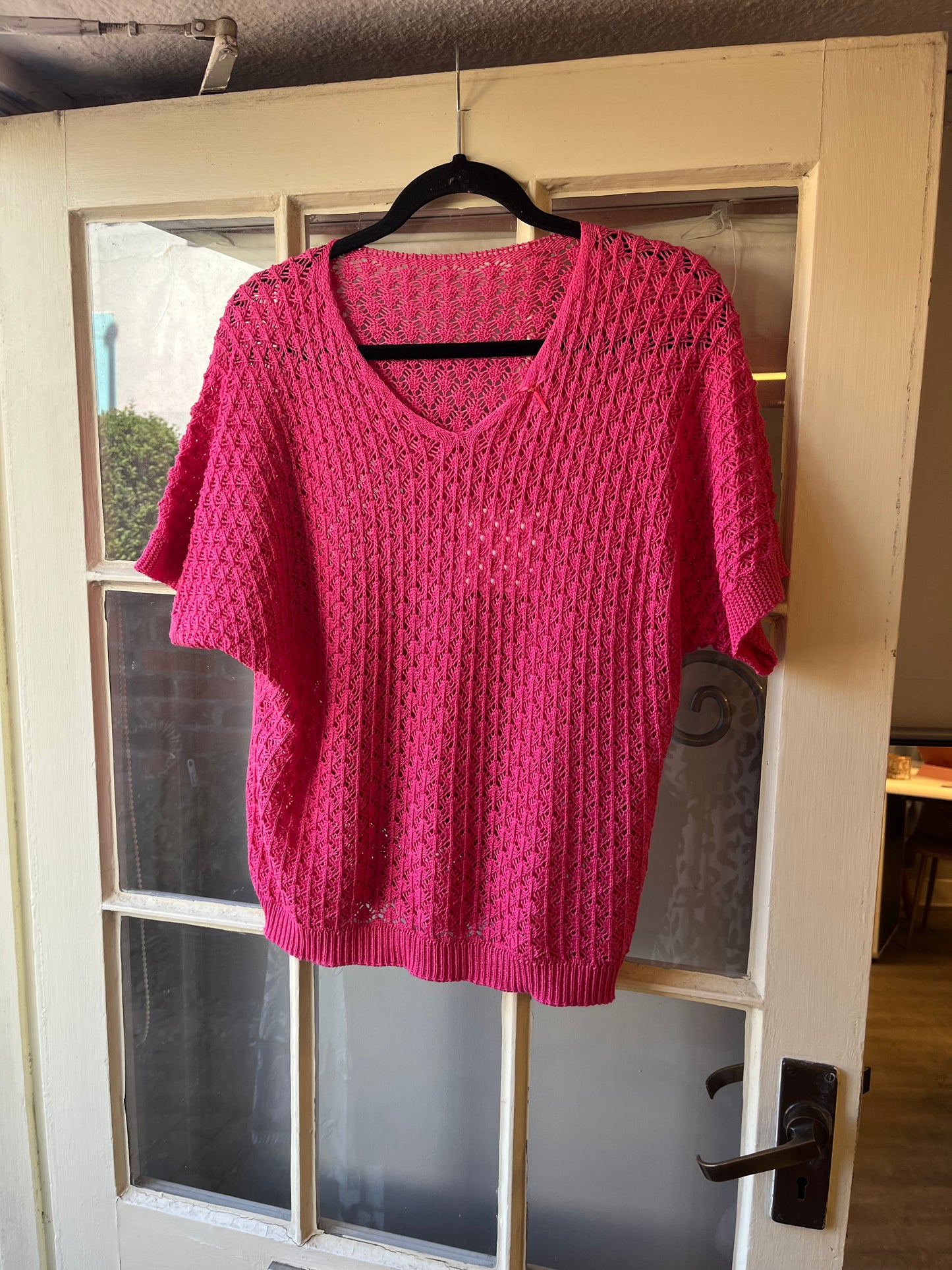 V-Neck Crochet Half Sleeve Top