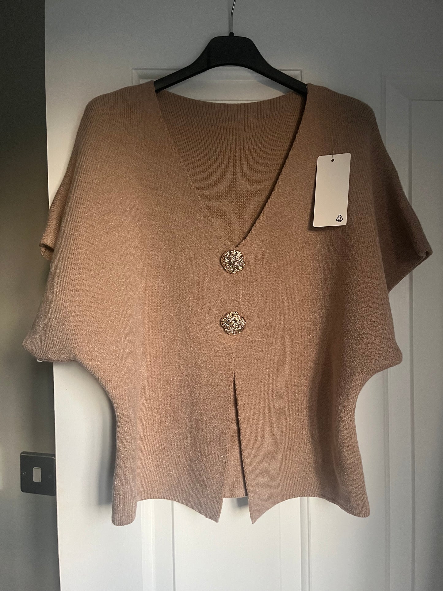 Short Sleeve Gold Button Cardigan