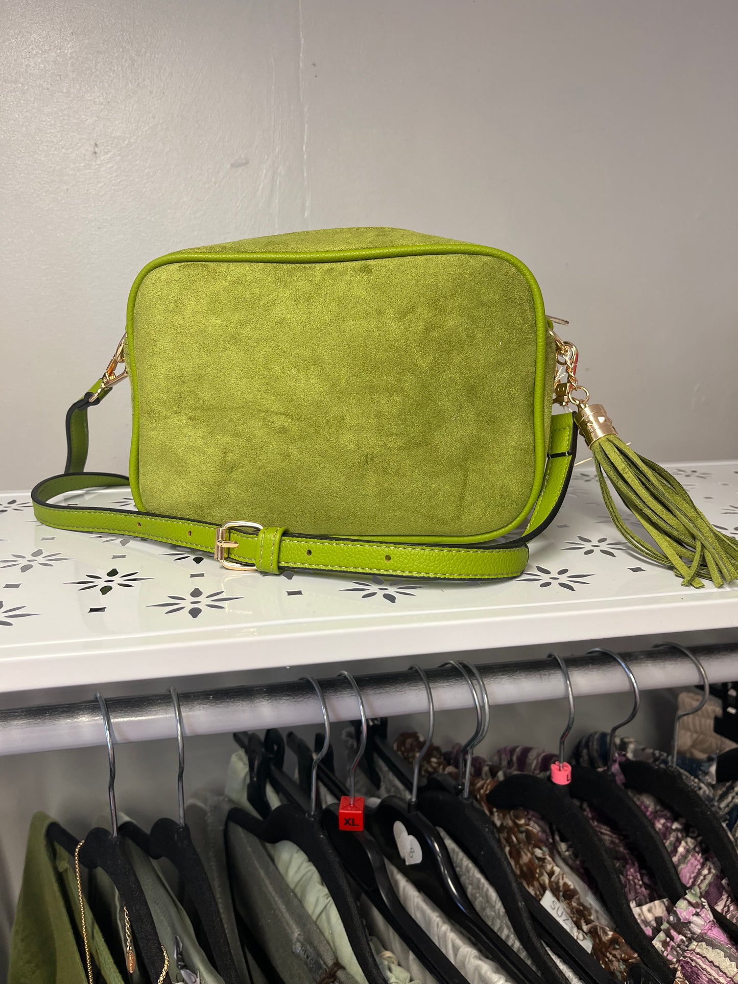 Faux Suede Camera Crossbody Bag