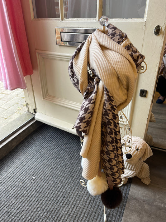 Brown/ Cream Pom Pom Scarf