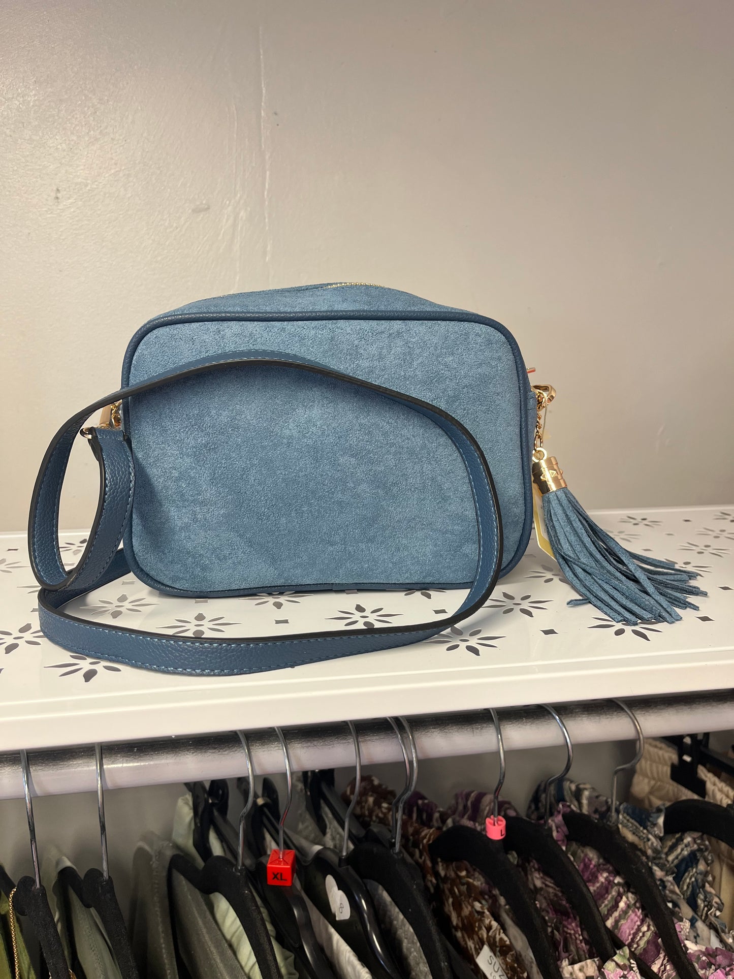 Faux Suede Camera Crossbody Bag