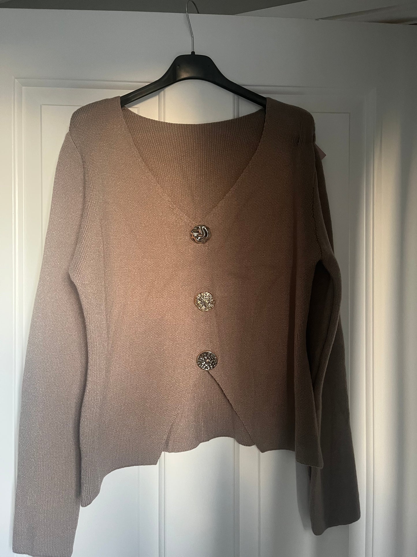 Gold Button V Neck Cardigan