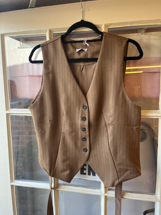Pinstripe waistcoat with tie back detail