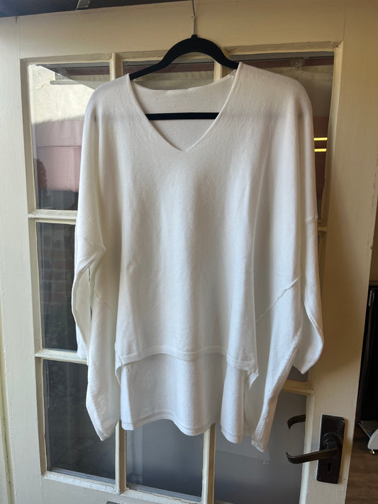 V - Neck Hi Low Hem Knit Sweater