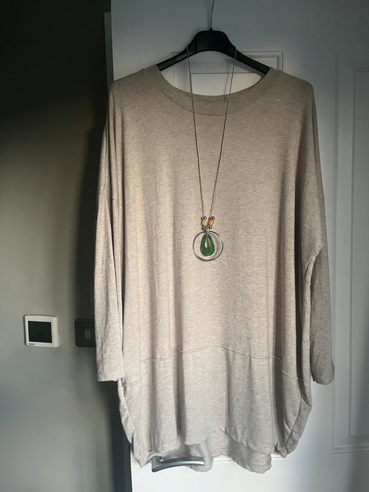 Necklace Lurex Trim Fine Knit Jumper