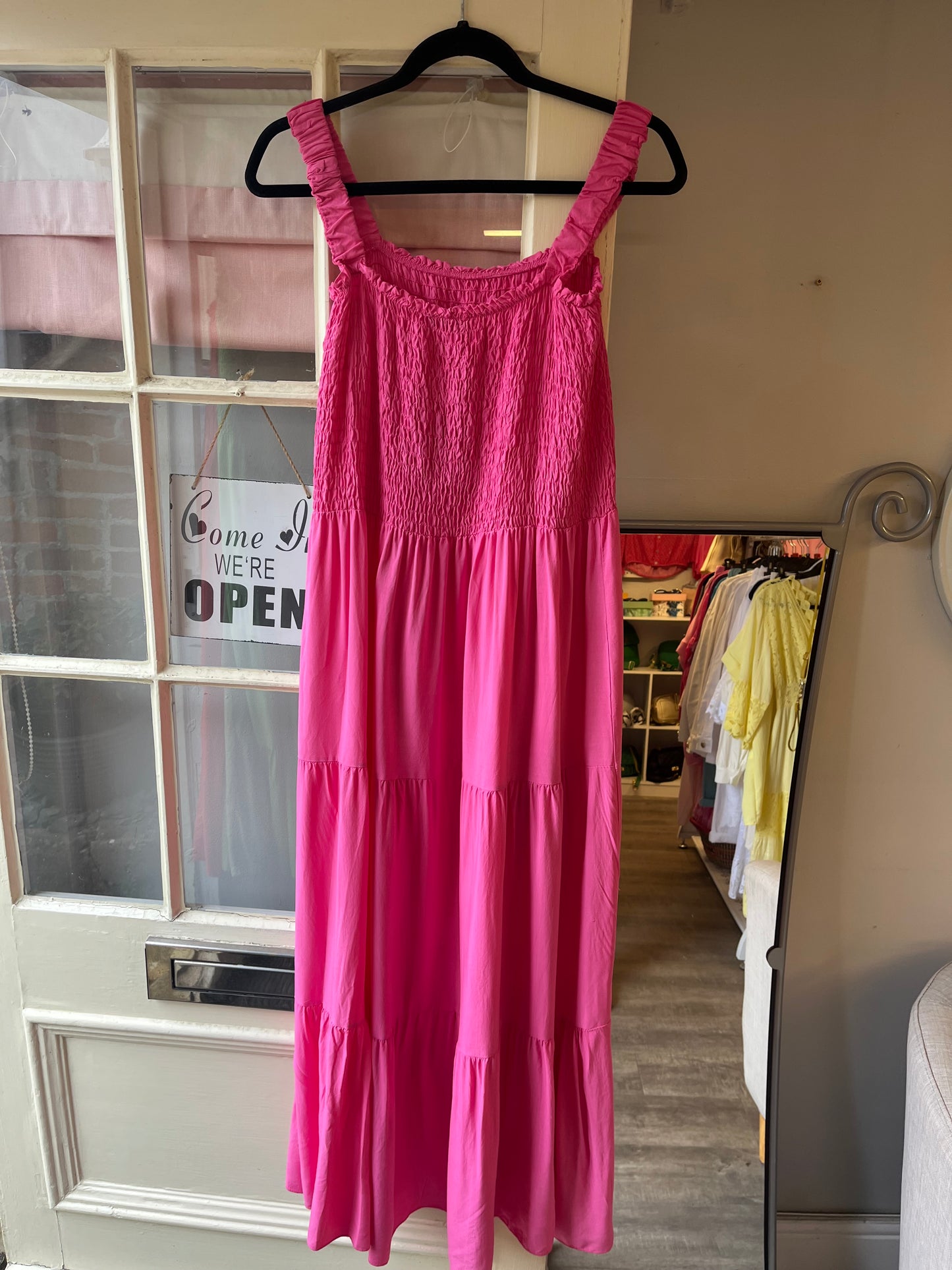 Strap Shirred Tiered Dress