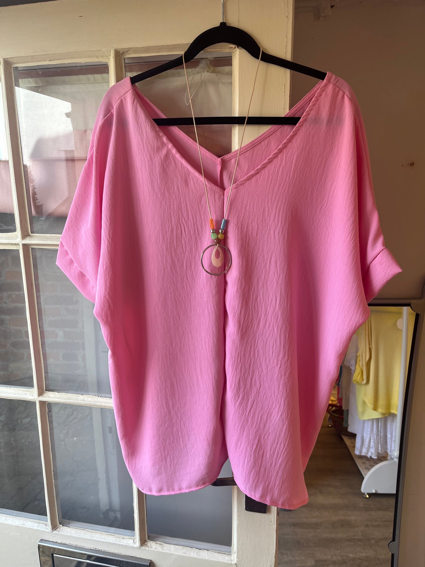 V Neck Top and Necklace (5 Colours)