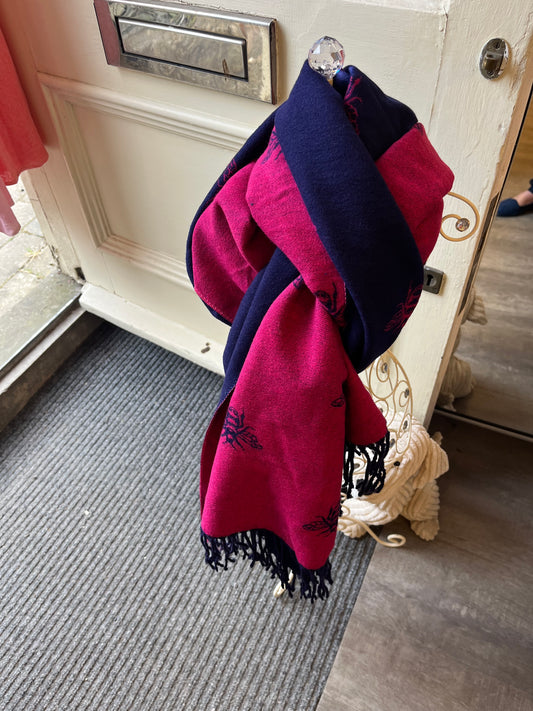 Navy/Pink Bee-Print Scarf