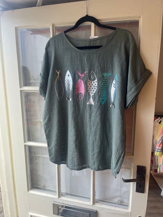 Fish Print Cotton Top