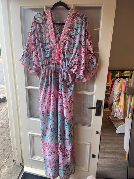 Long Floral Satin Dress