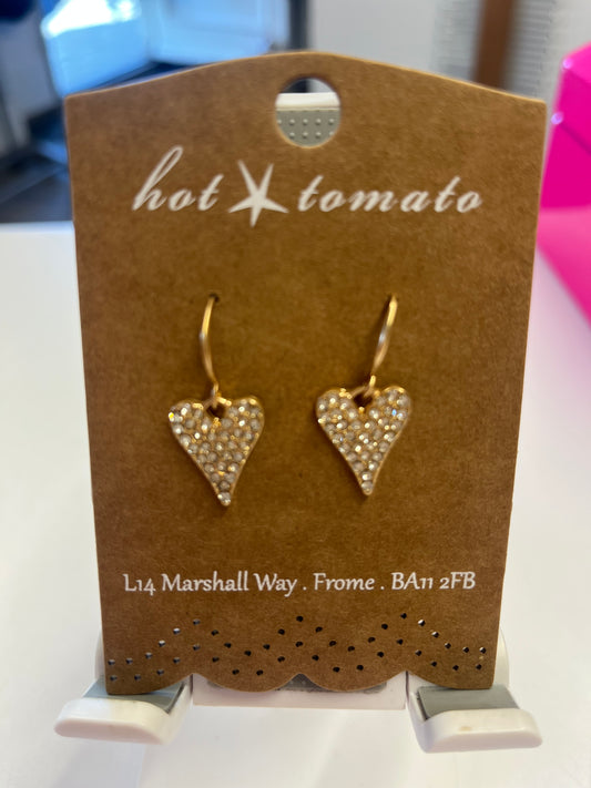 Encrusted Heart Drop Earrings