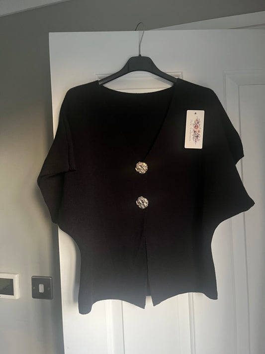 Short Sleeve Gold Button Cardigan