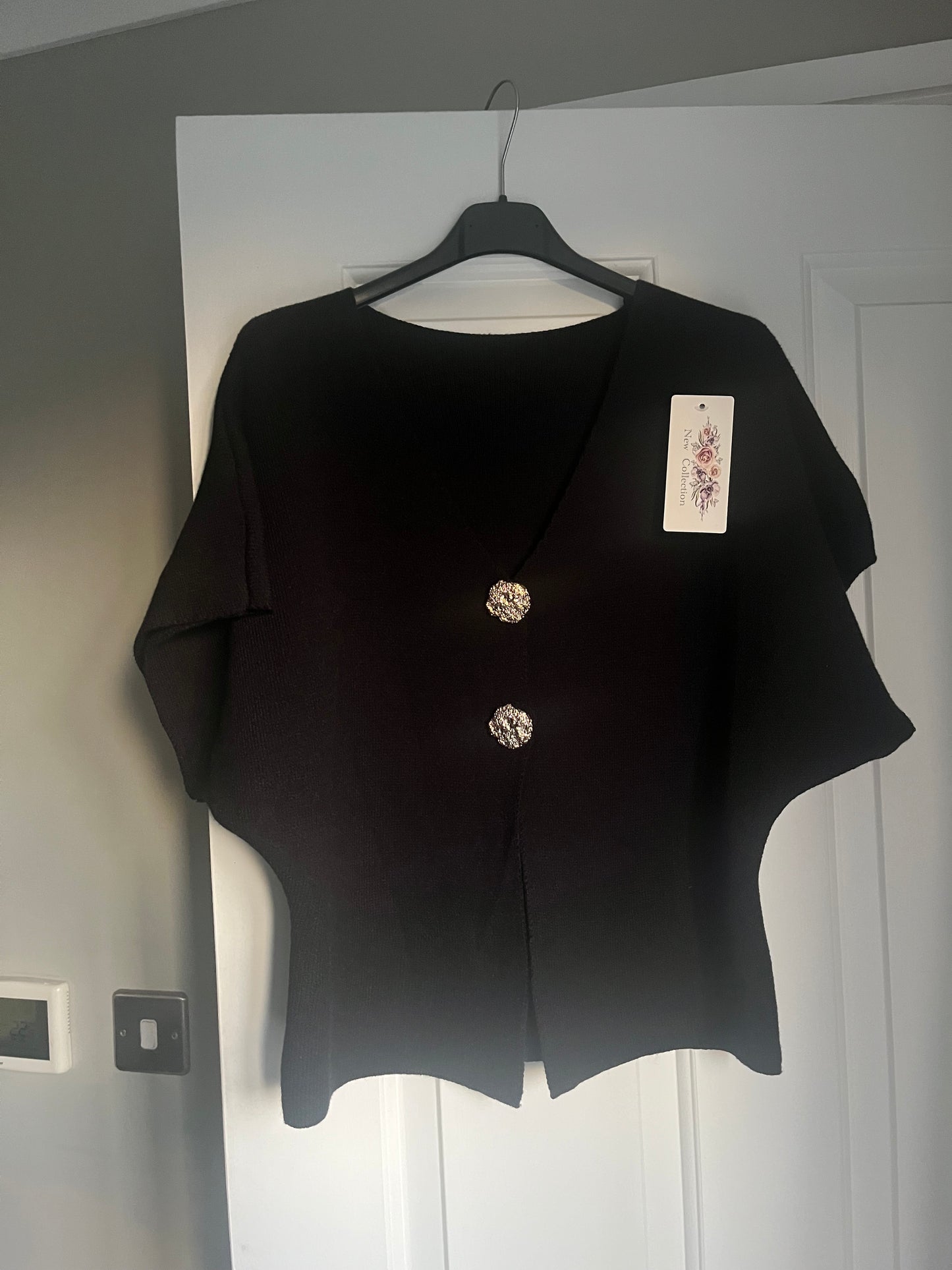 Short Sleeve Gold Button Cardigan