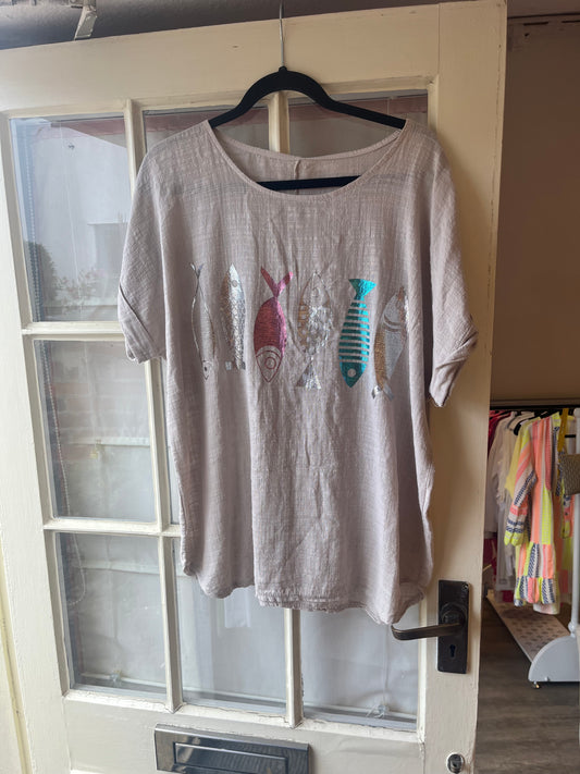 Fish Print Cotton Top