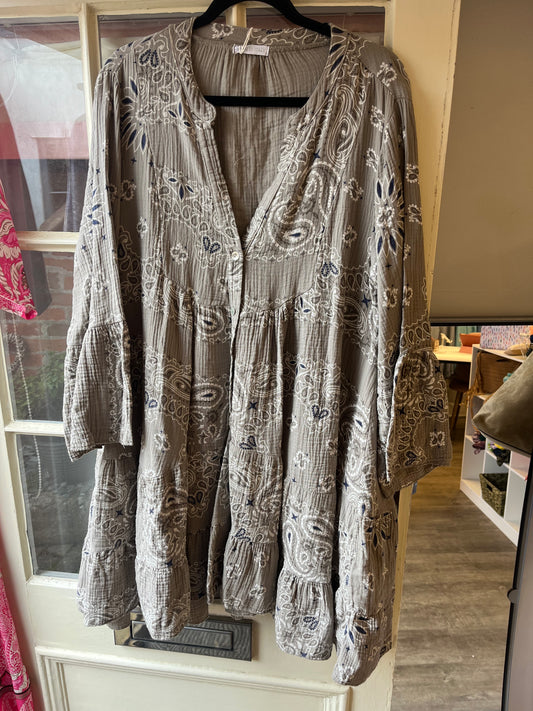 Cheesecloth Print Short Dress