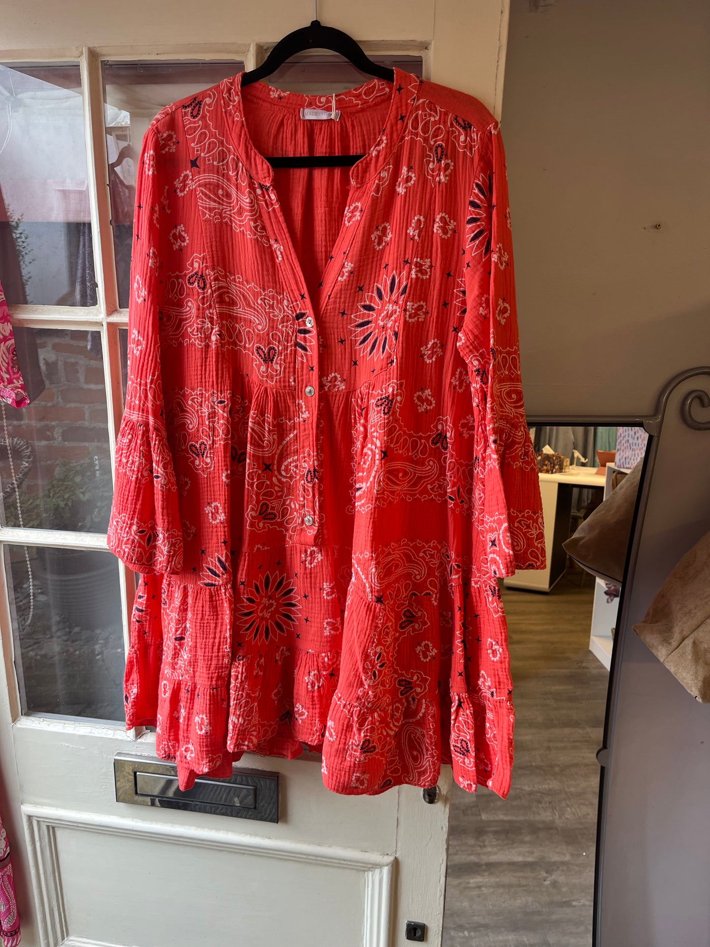 Cheesecloth Print Short Dress