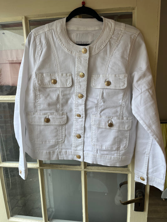 Gold Button Round Neck Denim Stretch Jacket