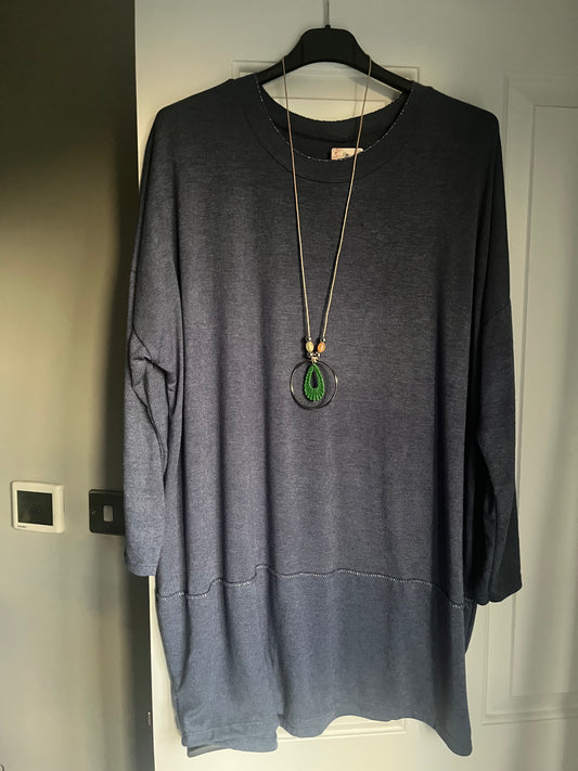 Necklace Lurex Trim Fine Knit Jumper