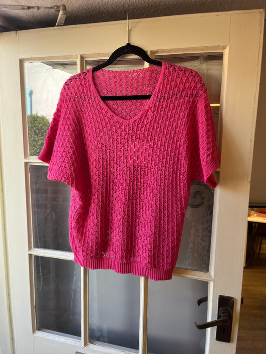 V-Neck Crochet Half Sleeve Top
