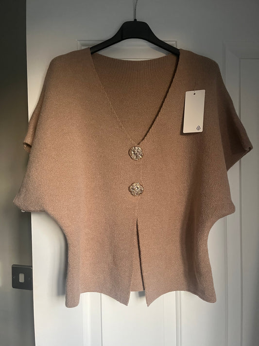 Short Sleeve Gold Button Cardigan