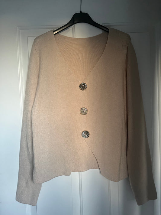 Gold Button V Neck Cardigan