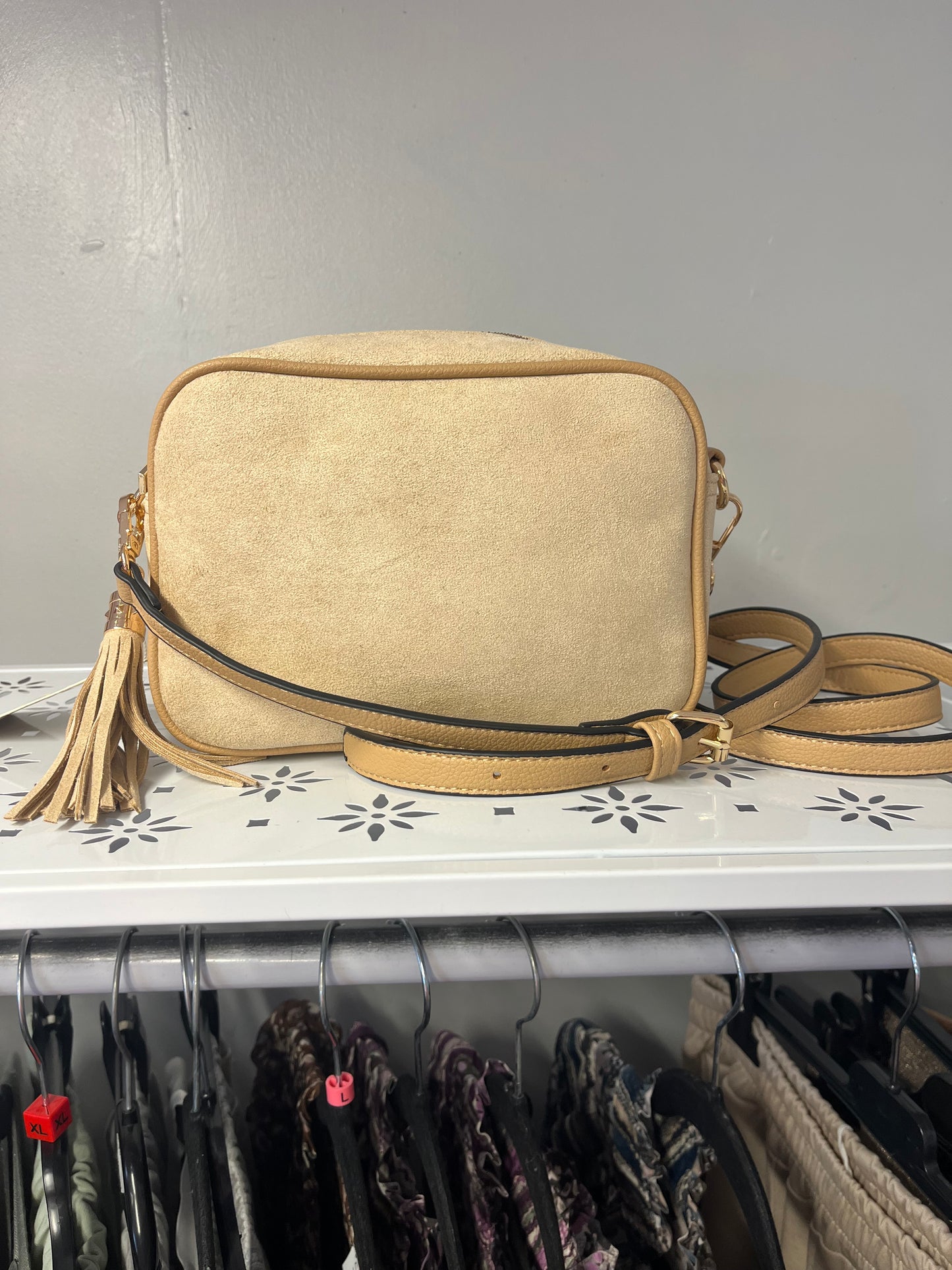 Faux Suede Camera Crossbody Bag