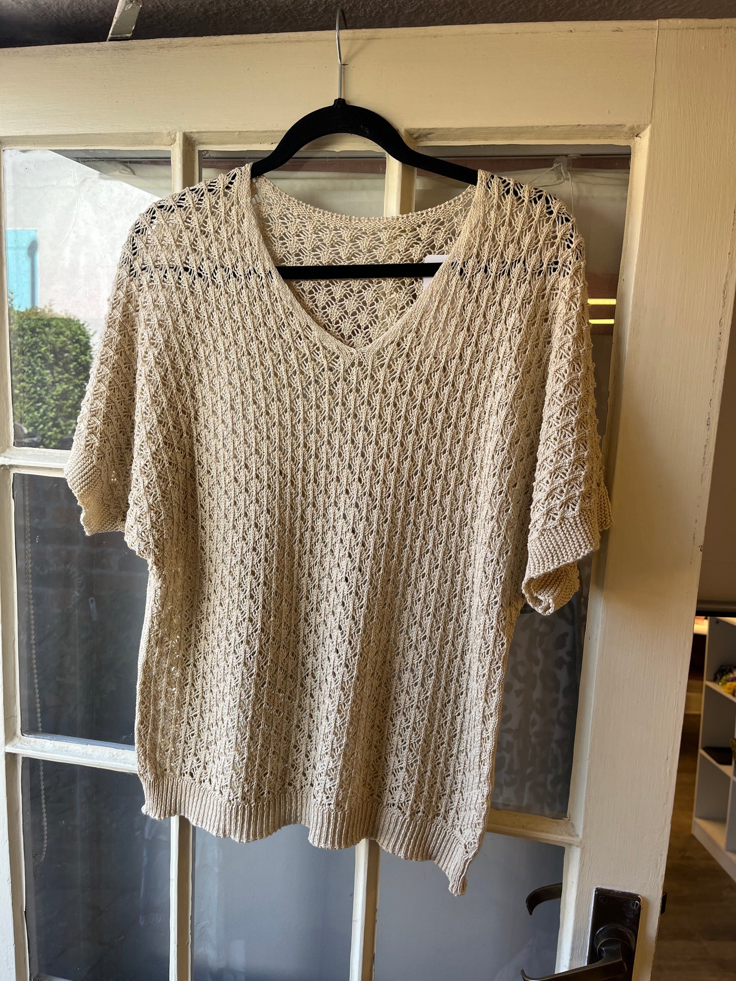 V-Neck Crochet Half Sleeve Top