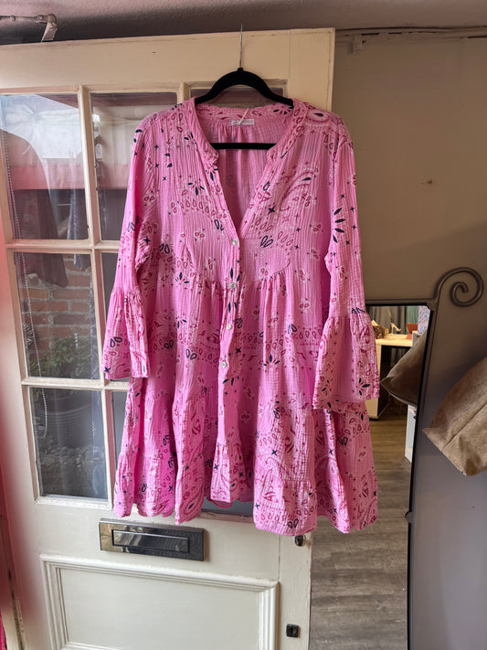 Cheesecloth Print Short Dress