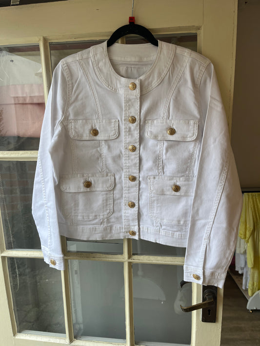 Gold Button Round Neck Denim Stretch Jacket