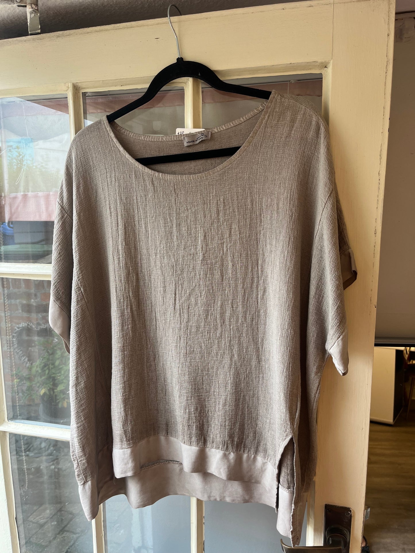 Linen Blend Top With Satin Trim