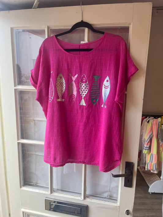 Fish Print Cotton Top