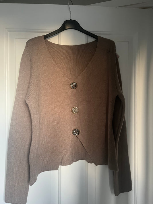 Gold Button V Neck Cardigan