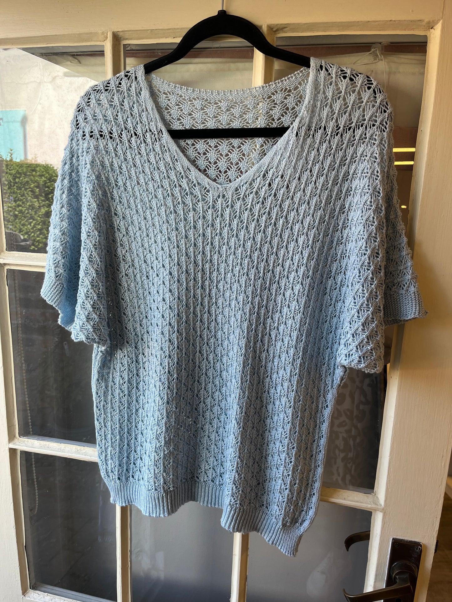 V-Neck Crochet Half Sleeve Top
