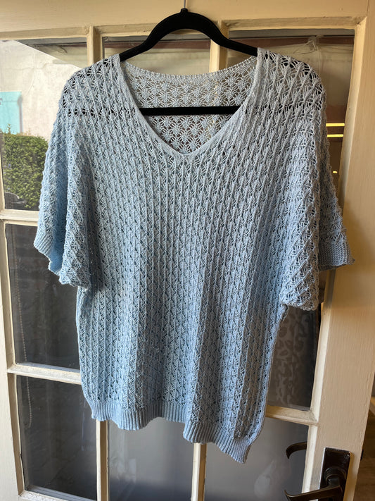 V-Neck Crochet Half Sleeve Top