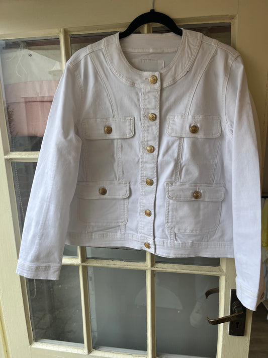 Gold Button Round Neck Denim Stretch Jacket