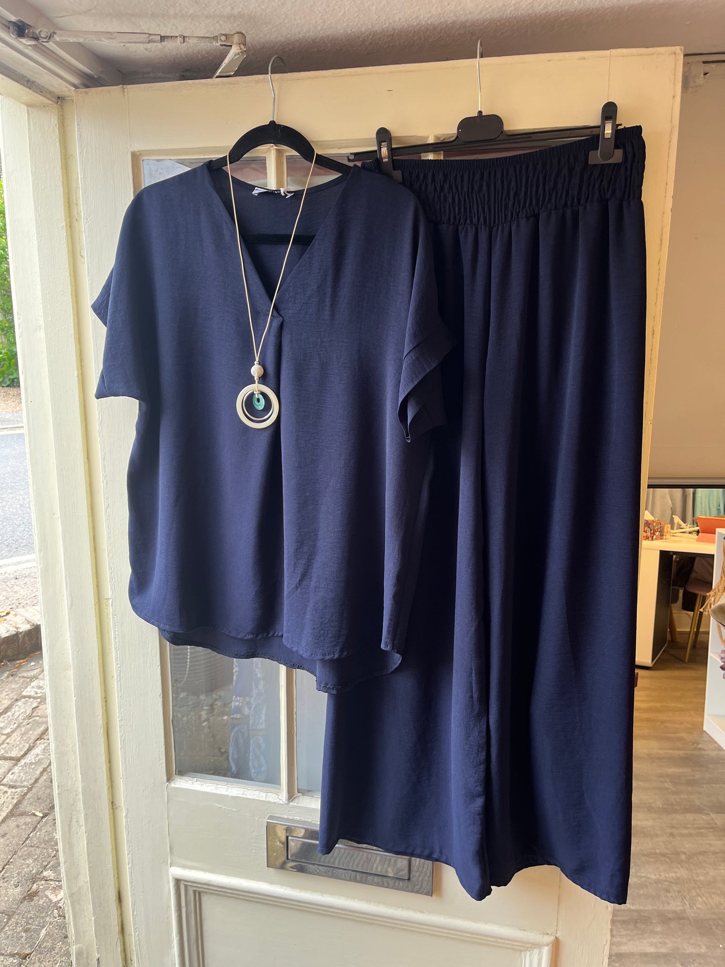 Wide Leg Trousers & Matching Top and Necklace