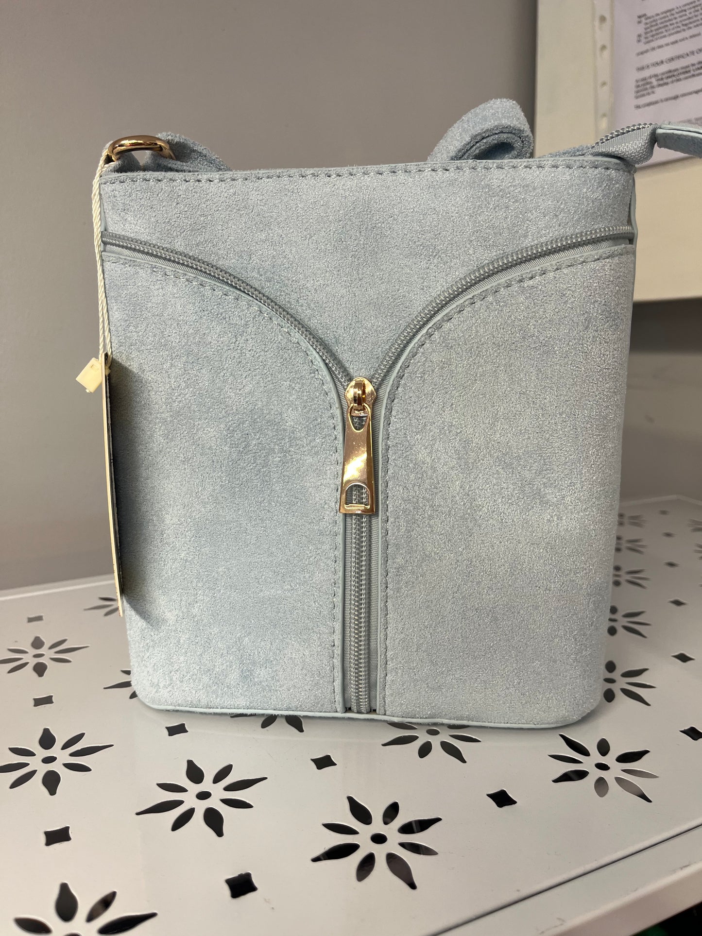 Suede Front Zip Small Bag